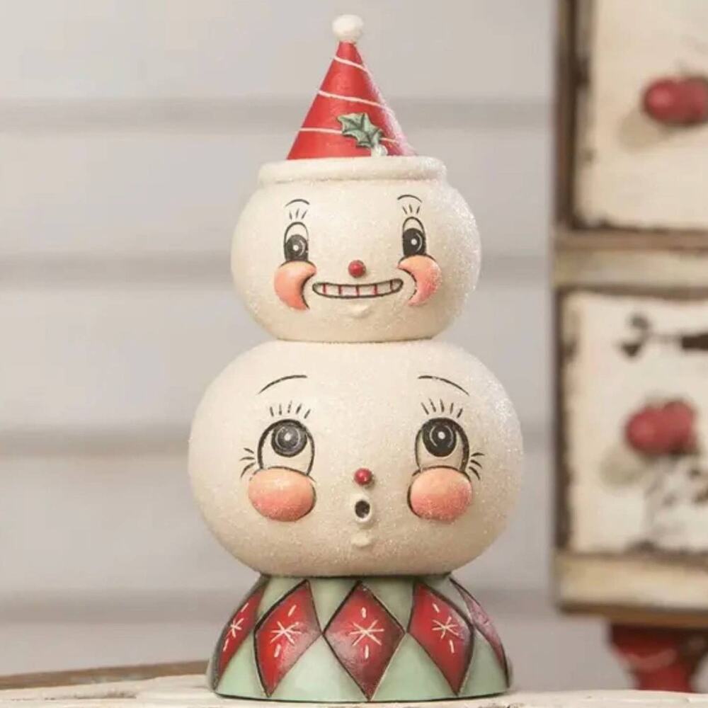 Bethany Lowe Johanna Parker Frosty Finial Snowman Stack Container Christmas New